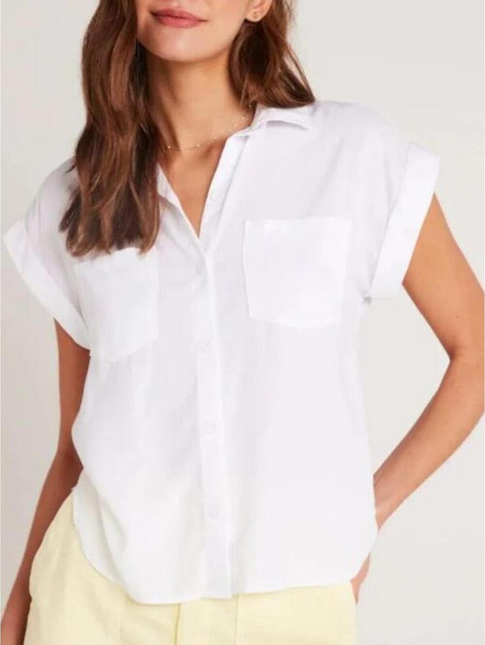 Bella Dahl White Tencel Button Down Shirt Two Pocket Cap Sleeve XS